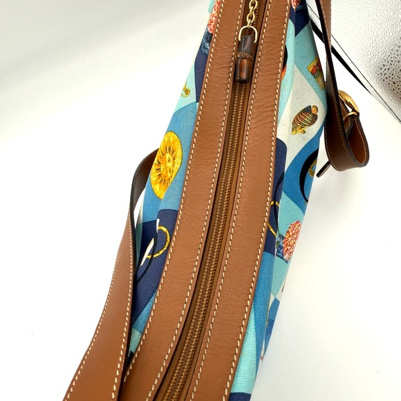 Gucci Alphabet Patchwork Blue Multi Canvas Crossbody with Brown Leather Trim - Picture 12 of 14